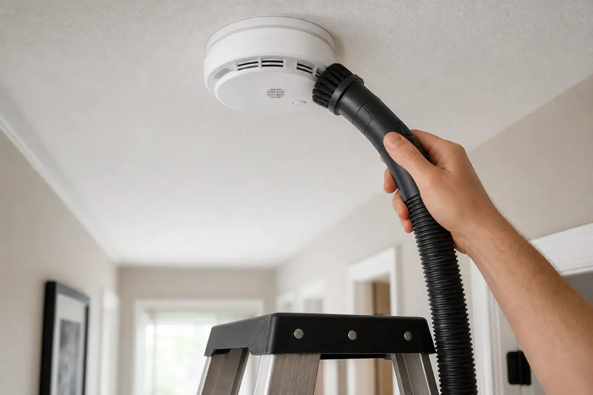 Soft brush vacuum attachment for smoke detector beeping