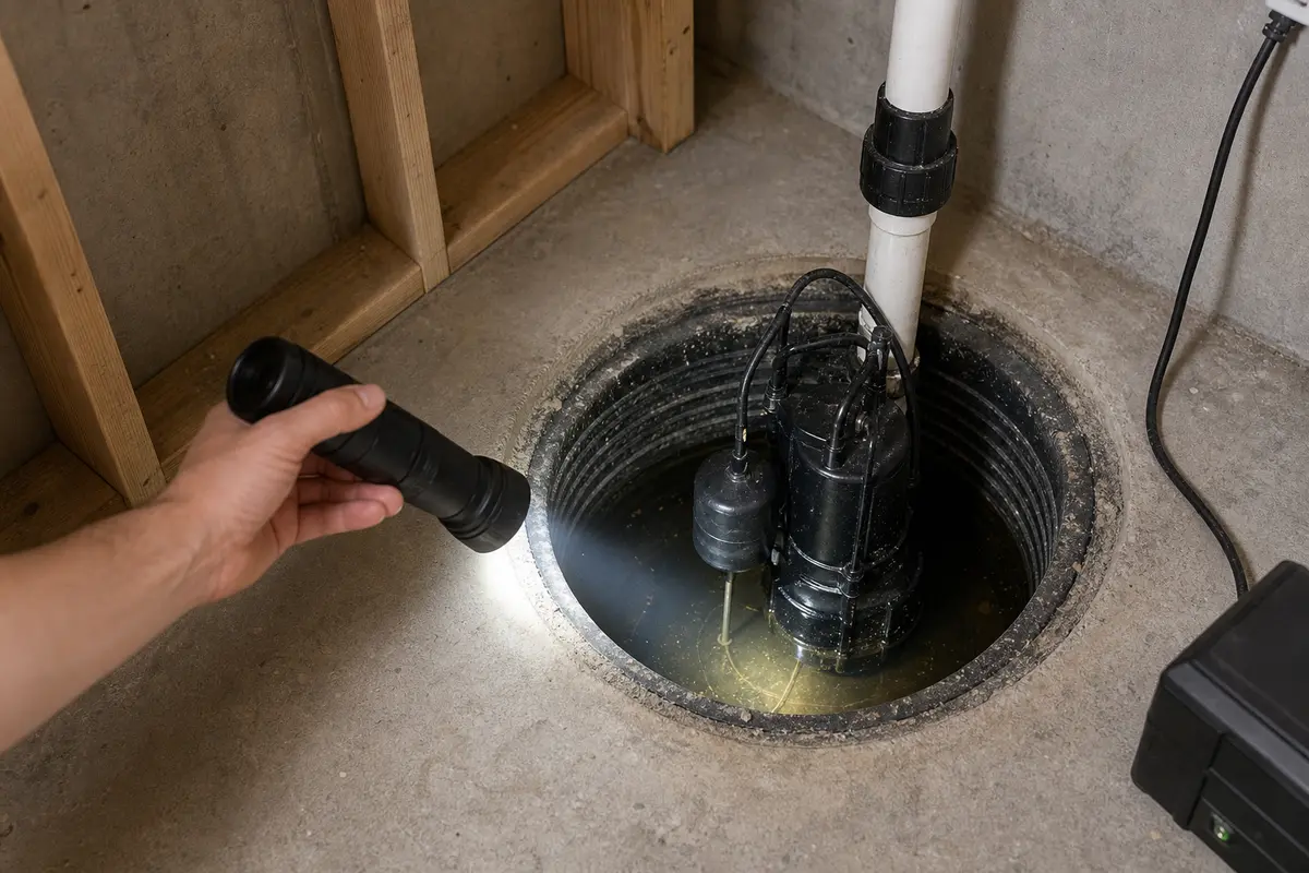 Inspection flashlight for sump pump not working