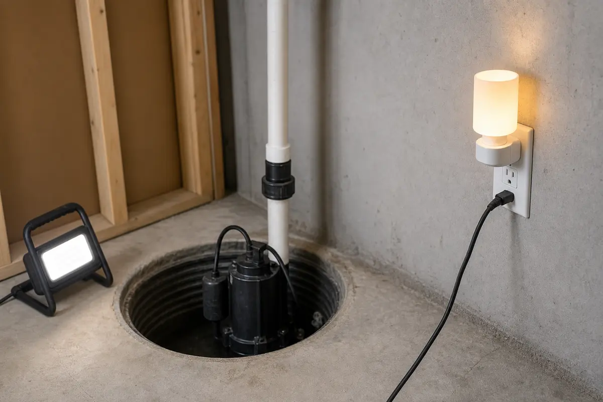 Outlet tester or simple lamp for sump pump not working