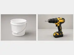 Bucket and mixing paddle tool