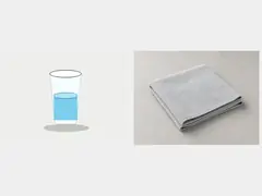 Cup of warm water and soft cloth tool