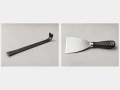 Flat pry bar or stiff putty knife tool