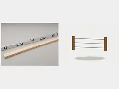 Long straight board or string line with level tool