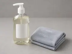 Mild dish soap and damp cloth tool