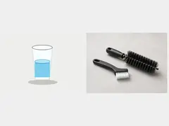 Clean water and a soft brush tool