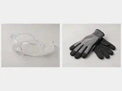 Work gloves and eye protection tool