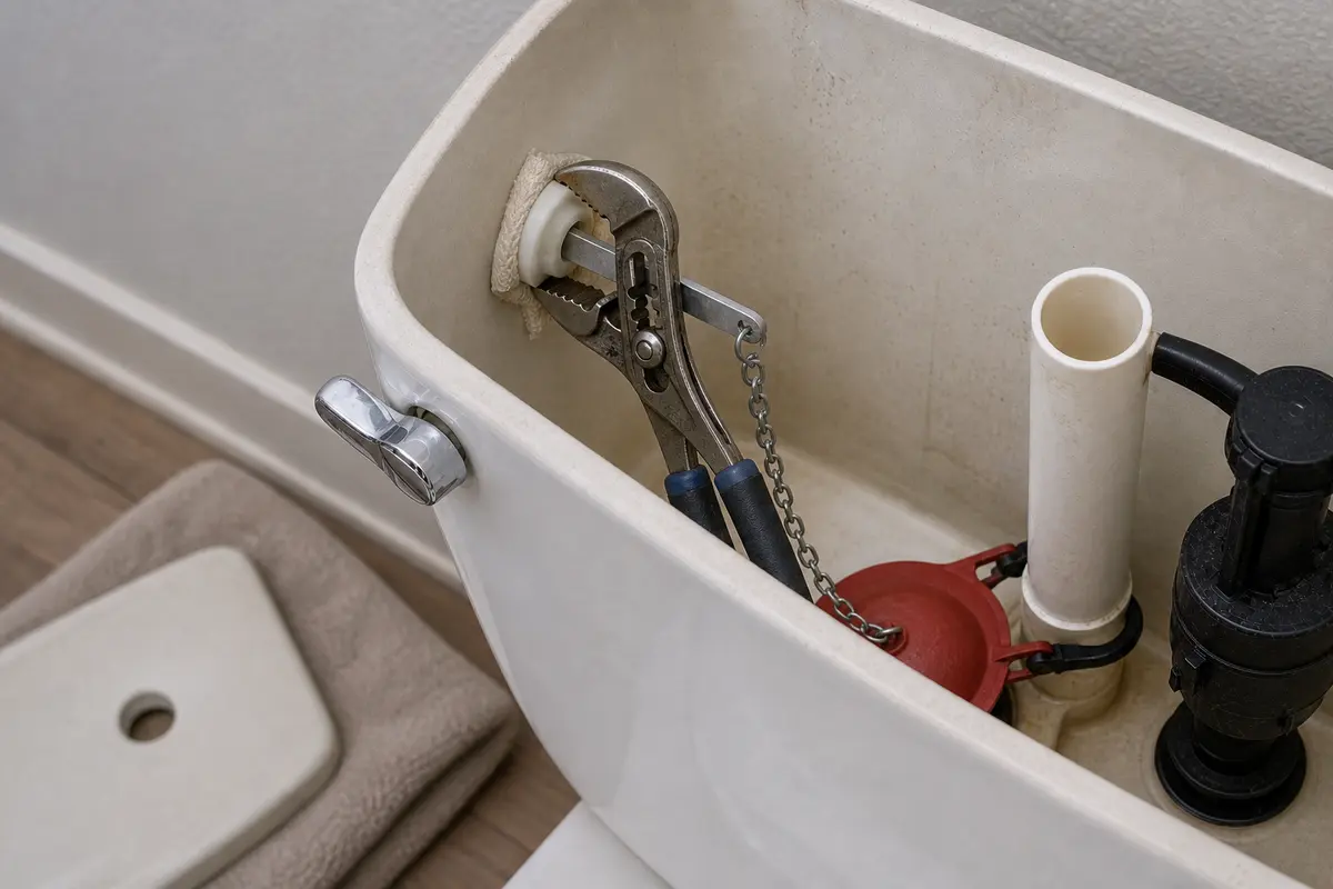 Adjustable pliers for a running toilet fill valve repair after the water is shut off