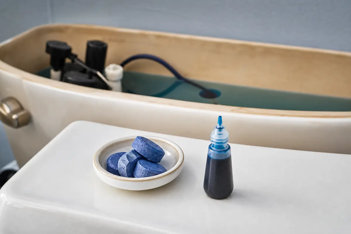 Food coloring or toilet dye tablets for checking whether a running toilet leaks into the bowl