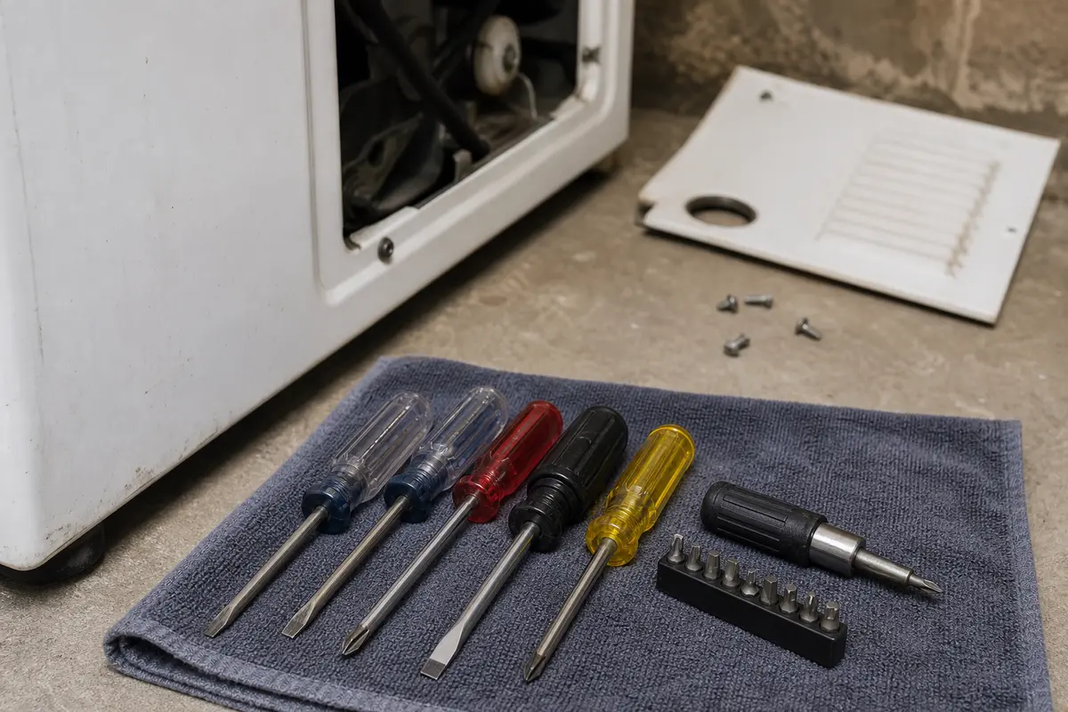 Screwdriver set for washer access panel inspection after burning smell