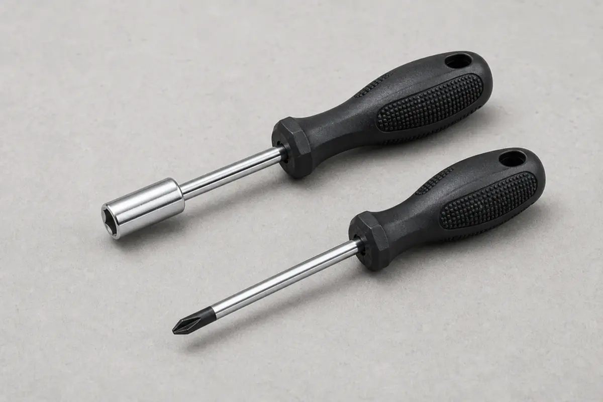 Nut driver and screwdriver set for crawlspace access panels and light probing
